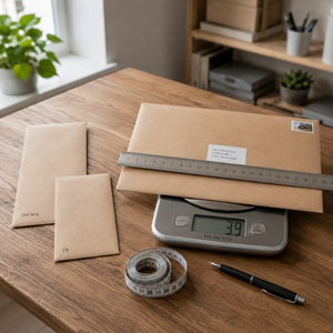 Briefformate: Brief liegt auf Waage